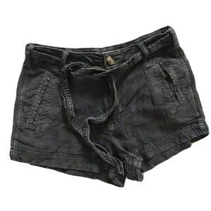 American Eagle Outfitters AEO High Rise Linen Blend Shorts 4 Tie Belted Charcoal